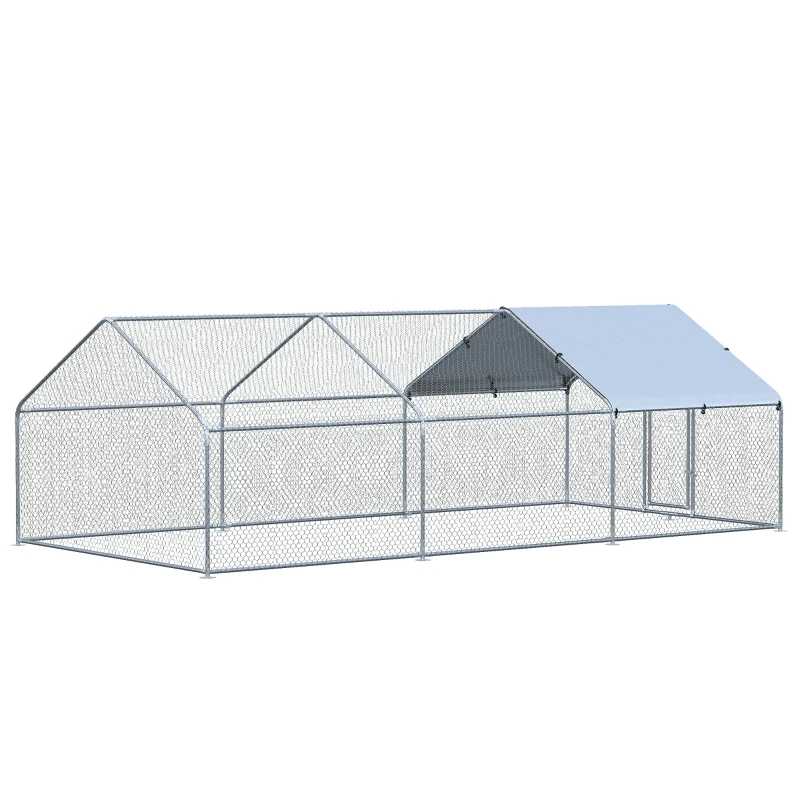 Pawhut Cotet Mare pentru Gaini – 3 Camere & Copertina, Metal Galvanizat(m-10)