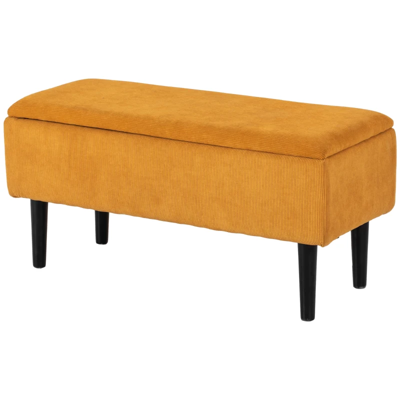 HOMCOM Cutie de Depozitare Moderna Otomana de 15” cu Picioare din Lemn, Spatiu Otoman de Depozitare 47L, care Sustine pana la 120KG, pentru Camera de Zi, Dormitor, Portocaliu(m-10)