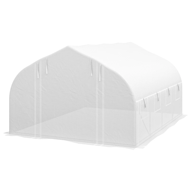 Outsunny Sera Cabina 4 x 3 m, Pereti Laterali Rulabili cu Fermoar, Usa cu Plasa, 8 Ferestre cu Plasa, Cort Tunel de Sera(m-10)