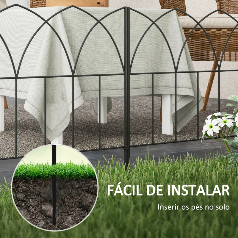 Outsunny Cercas de Jardim 205x45,5 cm Conjunto de 5 Cercas Decorativas para Jardim de Metal Barreira para Animais para Pátio Preto