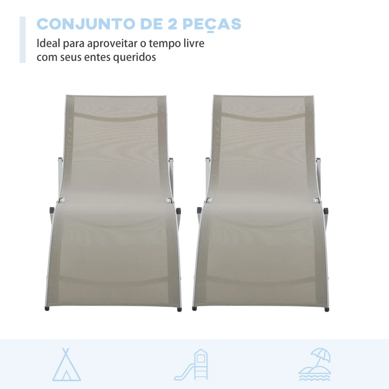 Outsunny Conjunto de 2 Espreguiçadeiras de Jardim em Forma de S com Estrutura de Aluminio e Textilene 165x61x63 cm Cinza
