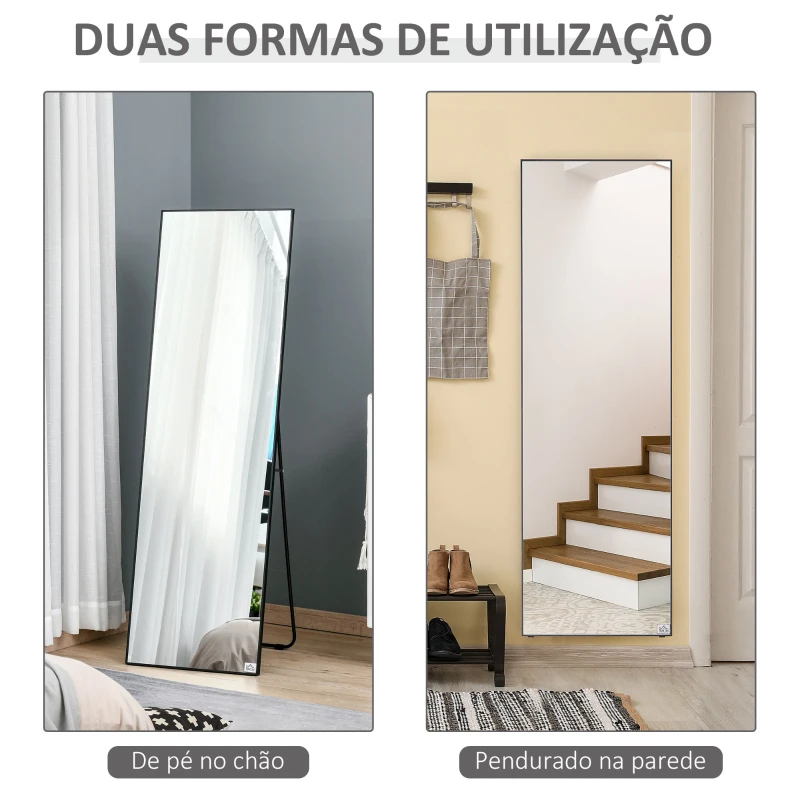 HOMCOM Espelho de Pé Espelho de Corpo Inteiro de Liga de Alumínio com 2 Formas de Utilização 50x161,5x2 cm Preto