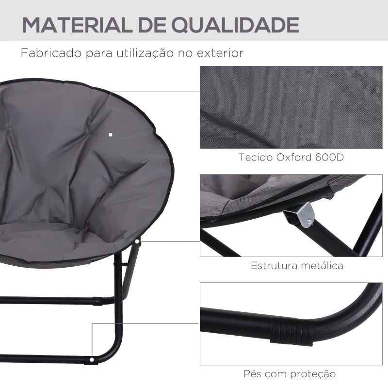 Outsunny Cadeira de Lua Cadeira Redonda de Lua com Assento de Tecido Oxford e Pés de Metal para Campismo  80x80x75 cm Cinza