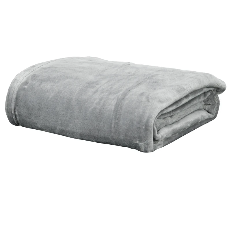HOMCOM Patura din Flanel 330 GSM Reversibila pentru Utilizare in interior si la Exterior, 203x152x0.5 cm, Gri deschis
