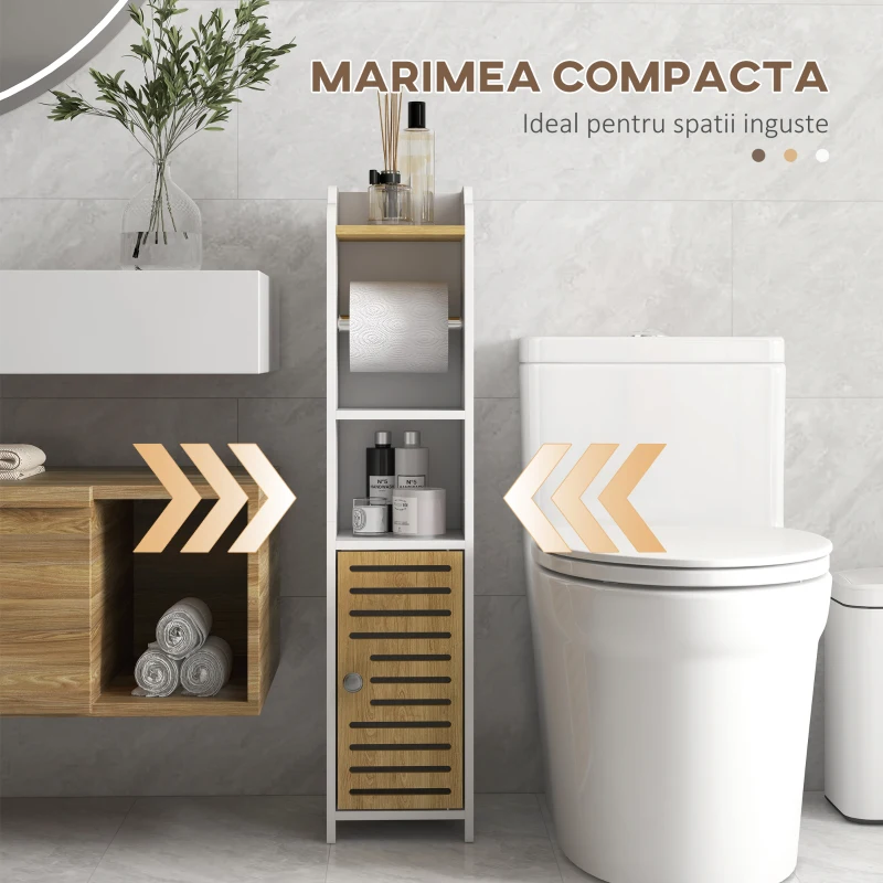 Kleankin Dulap Baie cu Suport Hartie Igienica – Depozitare Compacta