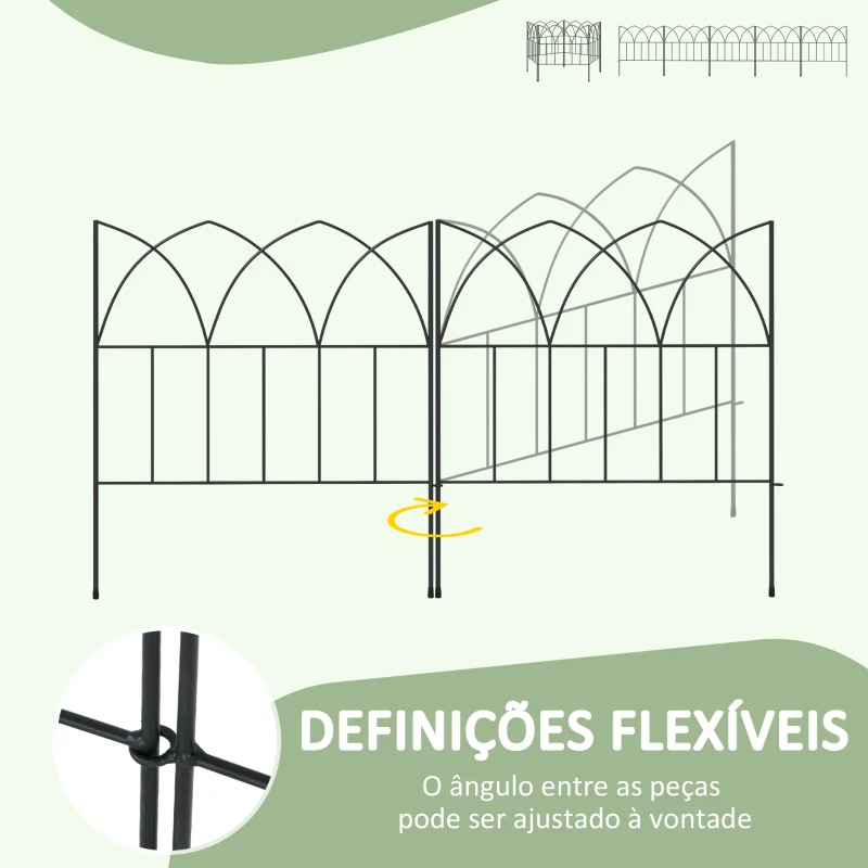 Outsunny Cercas de Jardim 205x45,5 cm Conjunto de 5 Cercas Decorativas para Jardim de Metal Barreira para Animais para Pátio Preto