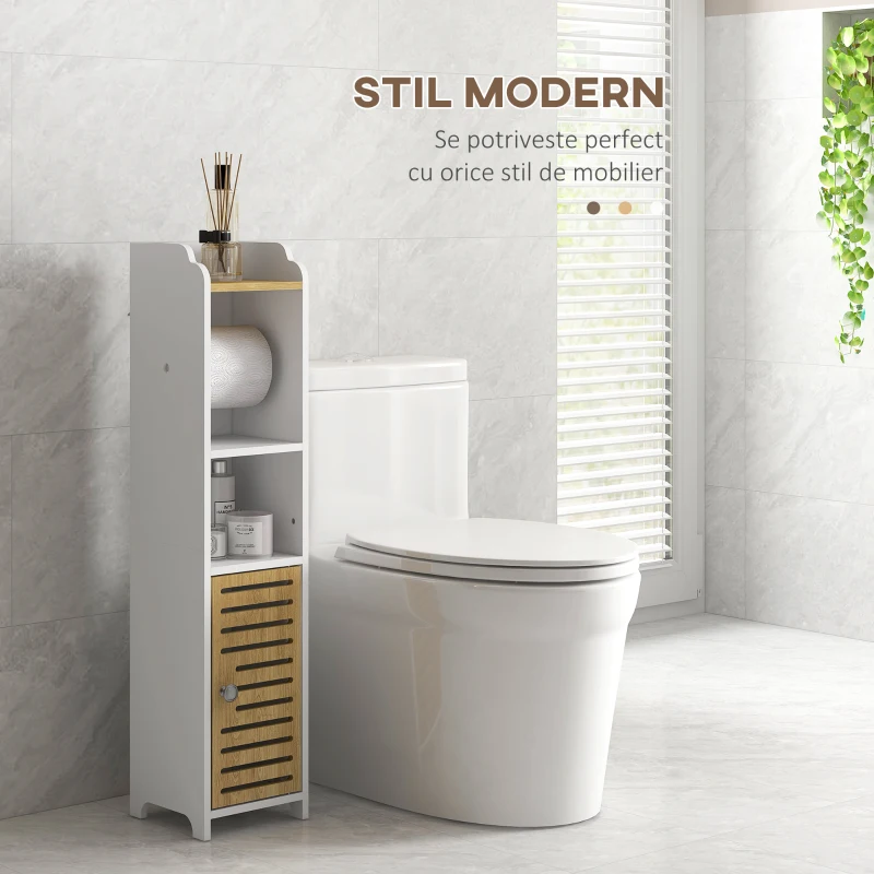 Kleankin Dulap Baie cu Suport Hartie Igienica – Depozitare Compacta