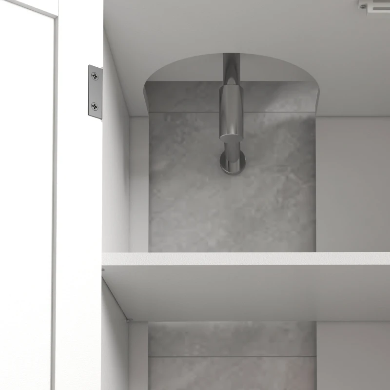 kleankin Dulap Rustic Alb pentru Sub Chiuveta – 2 Usi si Rafturi(m-8)