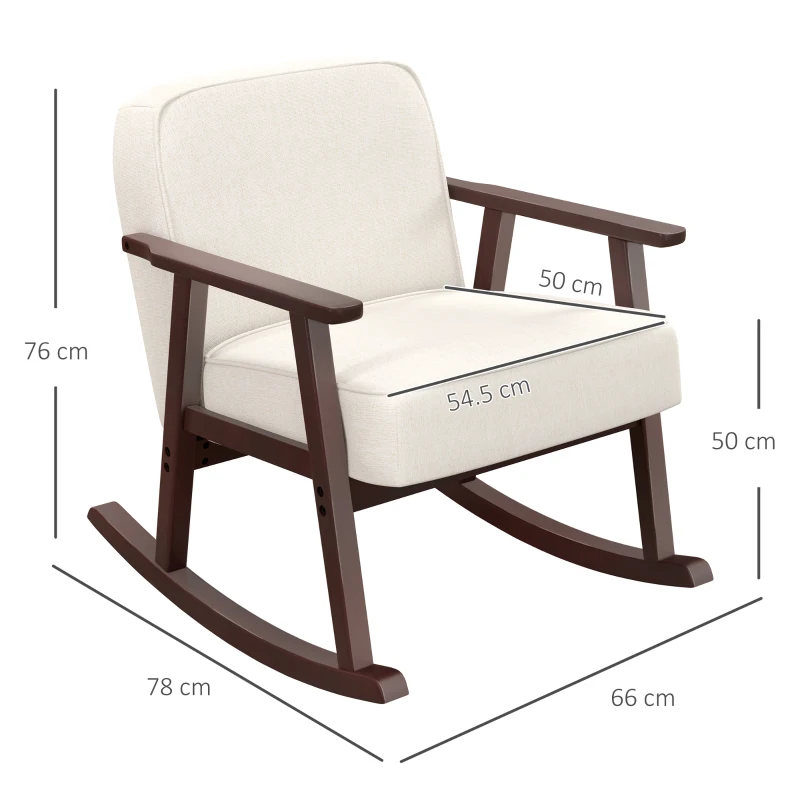 HOMCOM Fotoliu Balansoar pentru Interior din Material Efect In si Lemn cu Cotiere si Perne, 66x78x76 cm, Bej si Maro(m-3)