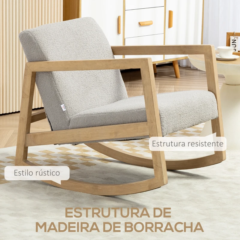 HOMCOM Poltrona Baloiço Estofada em Tecido Borreguito com Assento Acolchoado e Apoio para os Braços 60x81x71cm Cinza