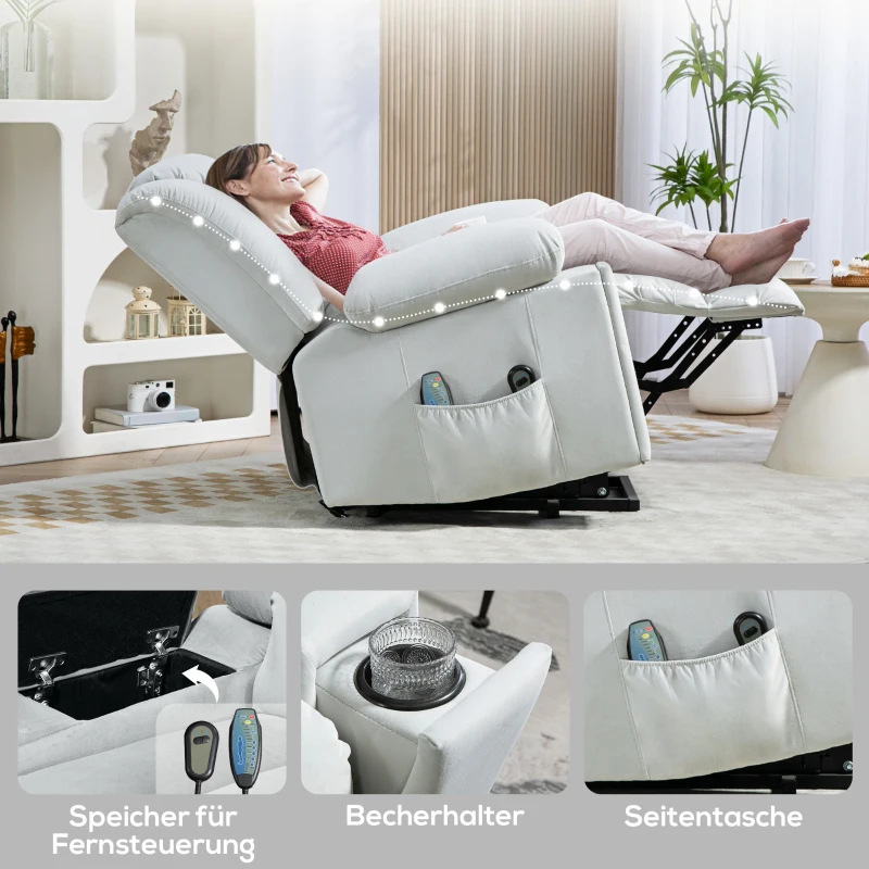 HOMCOM Elektrische Opsta-Stoel, Fluweelzachte Stof, USB-Poorten(m-9)