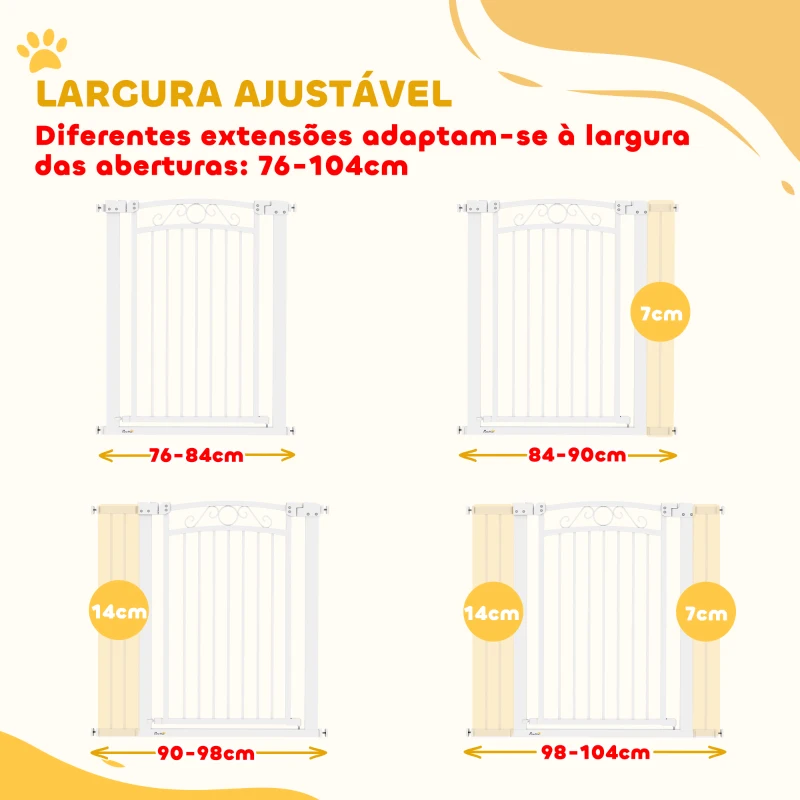 PawHut Barreira de Segurança para Cães Extensível 76-102 cm Barreira para Animais de Estimação com 2 Extensões Duplo Bloqueio Branco