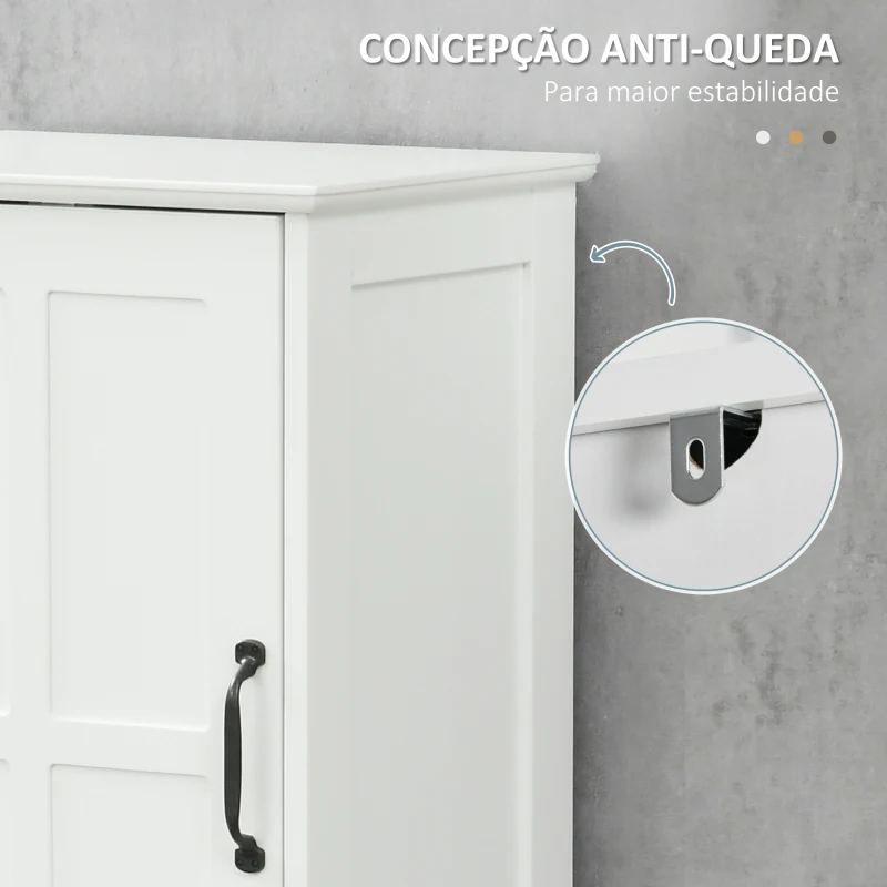 kleankin Coluna de Casa de Banho com 2 Portas 1 Gaveta Prateleira Aberta e Prateleiras Ajustáveis 40x30x164 cm Branco