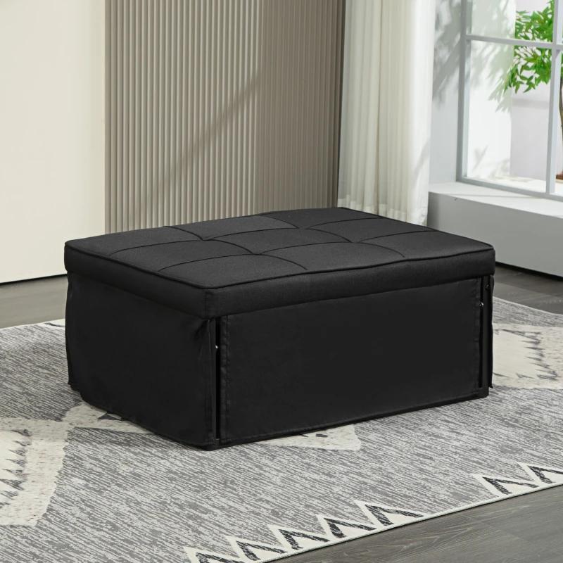 HOMCOM Sofá Cama Individual 3 em 1 Estofado em Linho Reclinável em 5 Posições com Apoio para os Pés e Apoio para a Cabeça 95x189x43 cm Preto
