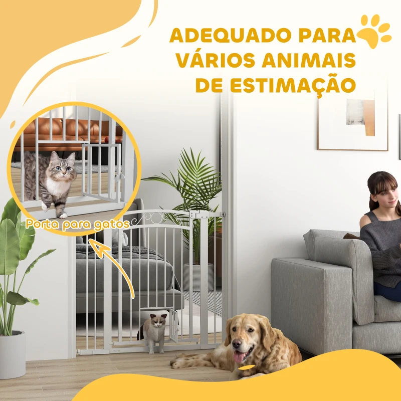 PawHut Barreira de Segurança para Cães Extensível 76-102 cm Barreira para Animais de Estimação com 2 Extensões Branco