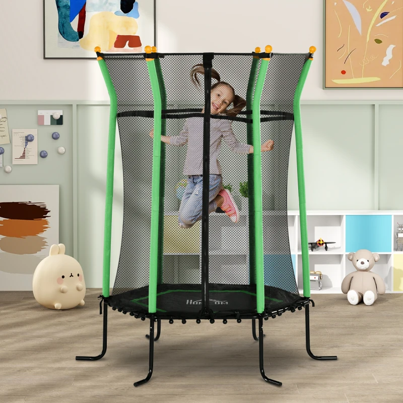 HOMCOM Trampolim para Crianças com Rede de Segurança e Estrutura de Aço para Interiores e Exteriores Carga 50kg Ø163,5x190 cm Verde