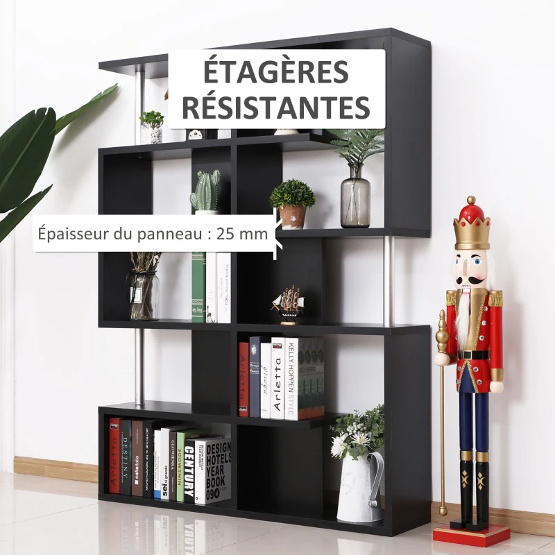 HOMCOM Bibliothèque étagère de rangement Design Zig zag dim. 120L x 29l x 160H cm en bois et  métal - Noir