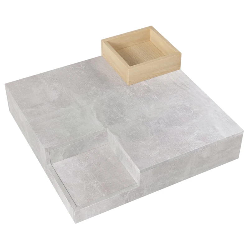 Modern Marble Design Coffee Table with Storage Box, Sturdy Structure, Sofa Table for Living Room, Sitting Room, 72L x 72W x 30H cm, Grey