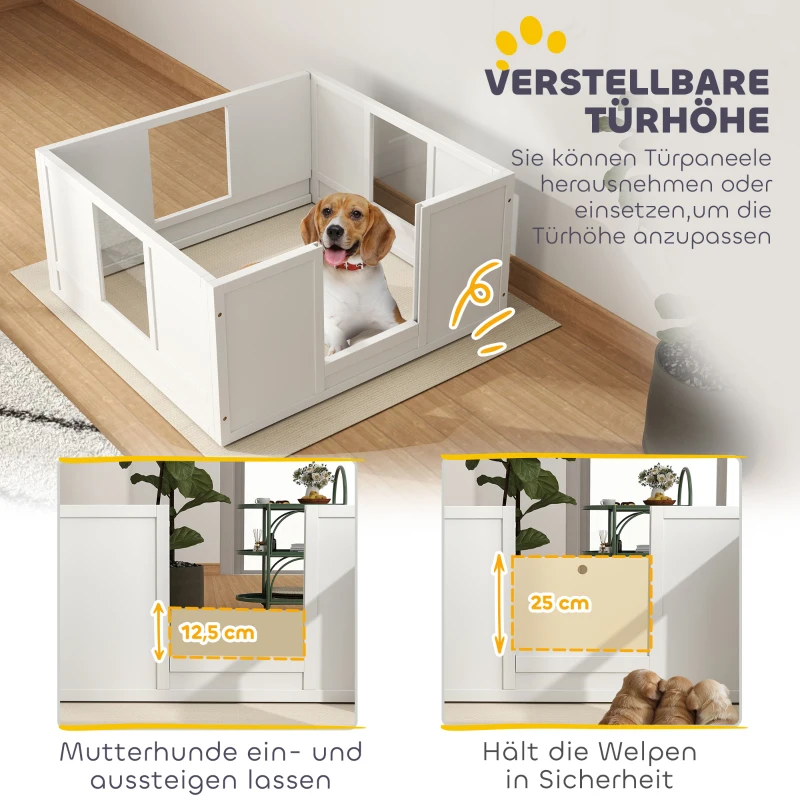 PawHut Puppyren voor Kleine en Middelgrote Honden, met Aanpasbare Ingang, Antislip Voetpads, Wit