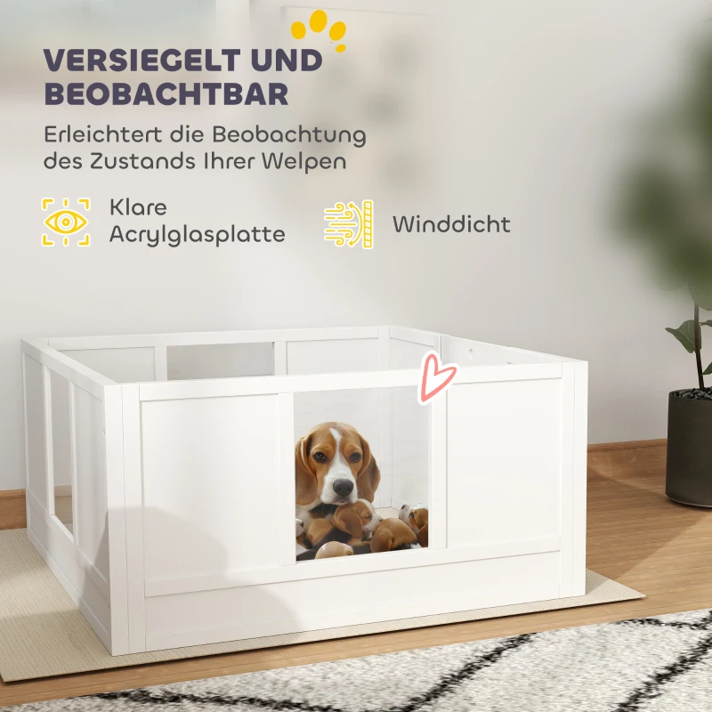 PawHut Puppyren voor Kleine en Middelgrote Honden, met Aanpasbare Ingang, Antislip Voetpads, Wit