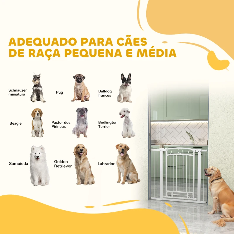 PawHut Barreira de Segurança para Cães com Largura Ajustável 76-104 cm Barreira com 2 Extensões para Escadas e Portas Branco