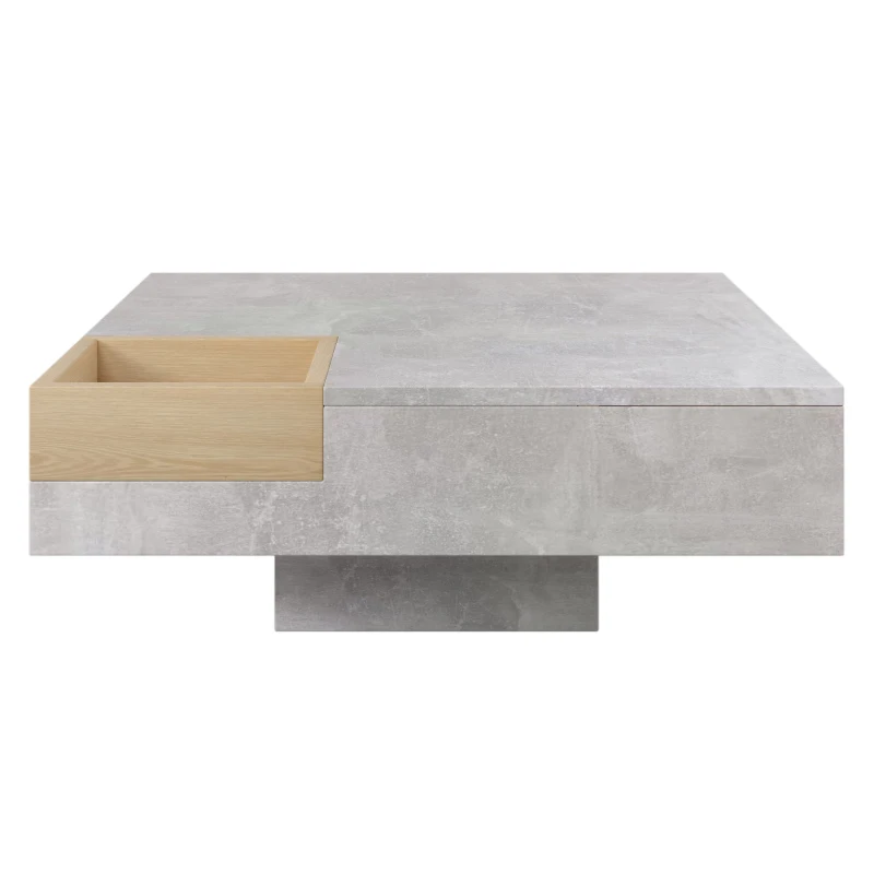 Modern Marble Design Coffee Table with Storage Box, Sturdy Structure, Sofa Table for Living Room, Sitting Room, 72L x 72W x 30H cm, Grey
