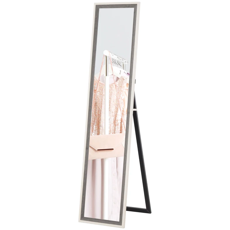HOMCOM Espelho de Pé 37x157 cm Espelho de Corpo Inteiro com Estrutura de MDF e Suporte Branco e Cinza