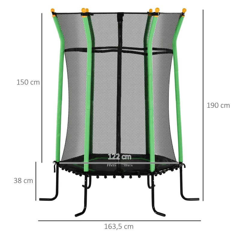 HOMCOM Trampolim para Crianças com Rede de Segurança e Estrutura de Aço para Interiores e Exteriores Carga 50kg Ø163,5x190 cm Verde