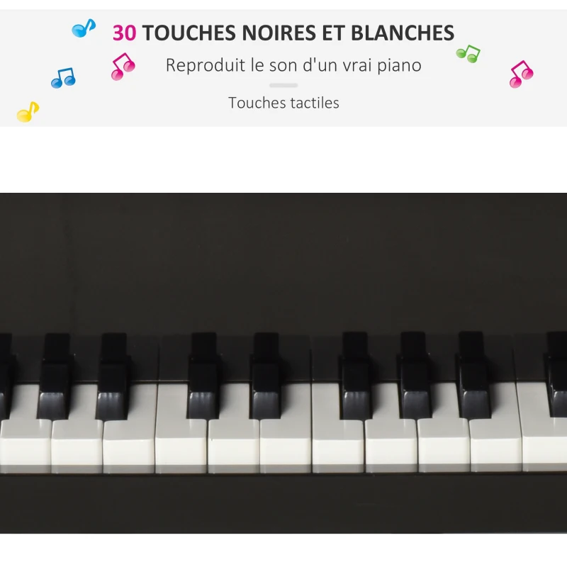 HOMCOM Piano à queue enfant en bois Piano enfant clavier de piano 30 touches - tabouret et pupitre inlus - Instrument de Musique - MDF noir