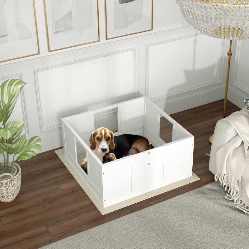 PawHut Puppyren voor Kleine en Middelgrote Honden, met Aanpasbare Ingang, Antislip Voetpads, Wit