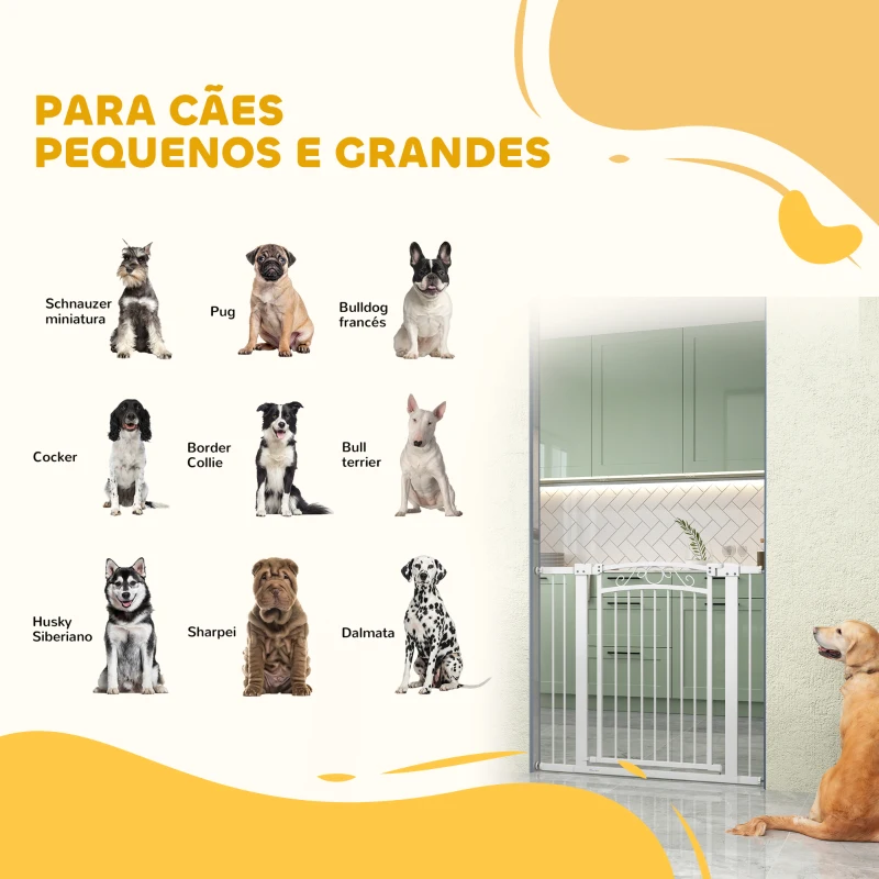 PawHut Barreira de Segurança para Cães Extensível 76-102 cm Barreira para Animais de Estimação com 2 Extensões Duplo Bloqueio Branco