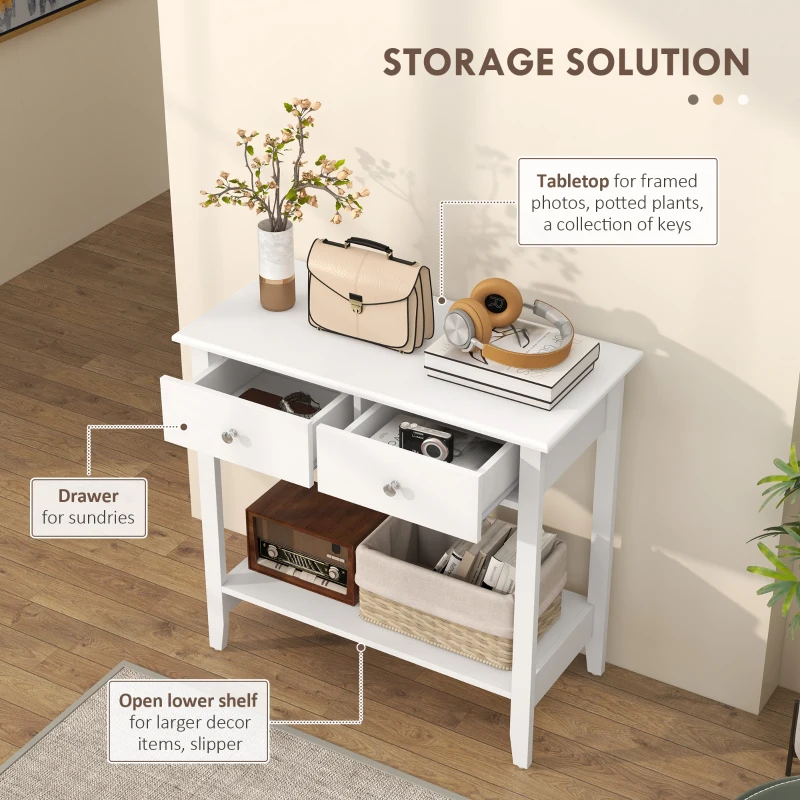 HOMCOM Konsolowy Stół, Białe Sideboard, 2 Szuflady, Dolna Półka, 80x40x75 cm