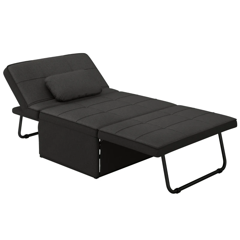 HOMCOM Sofá Cama Individual 3 em 1 Estofado em Linho Reclinável em 5 Posições com Apoio para os Pés e Apoio para a Cabeça 95x189x43 cm Preto