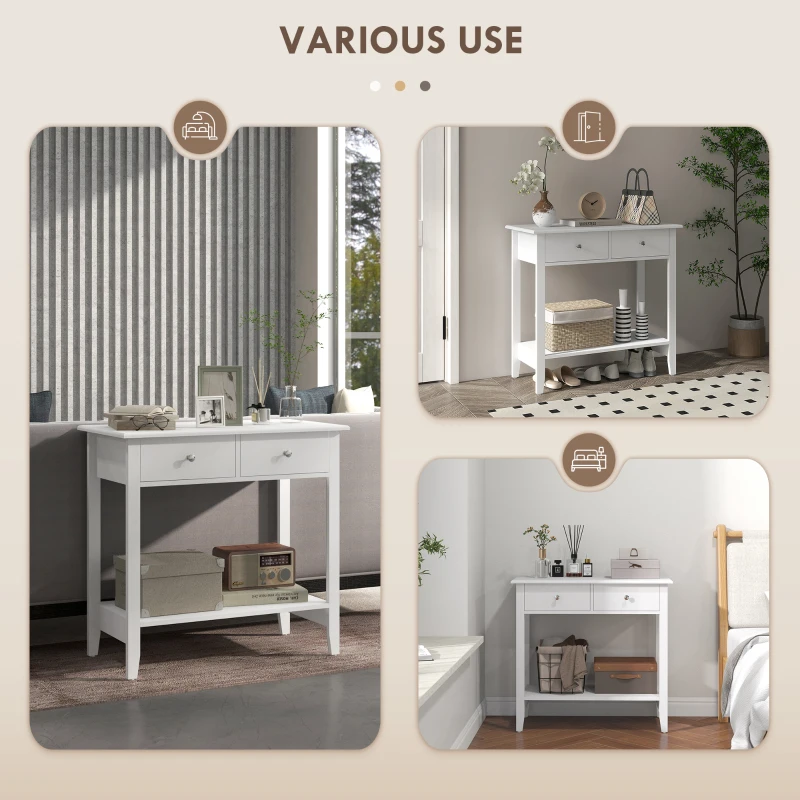 HOMCOM Konsolowy Stół, Białe Sideboard, 2 Szuflady, Dolna Półka, 80x40x75 cm