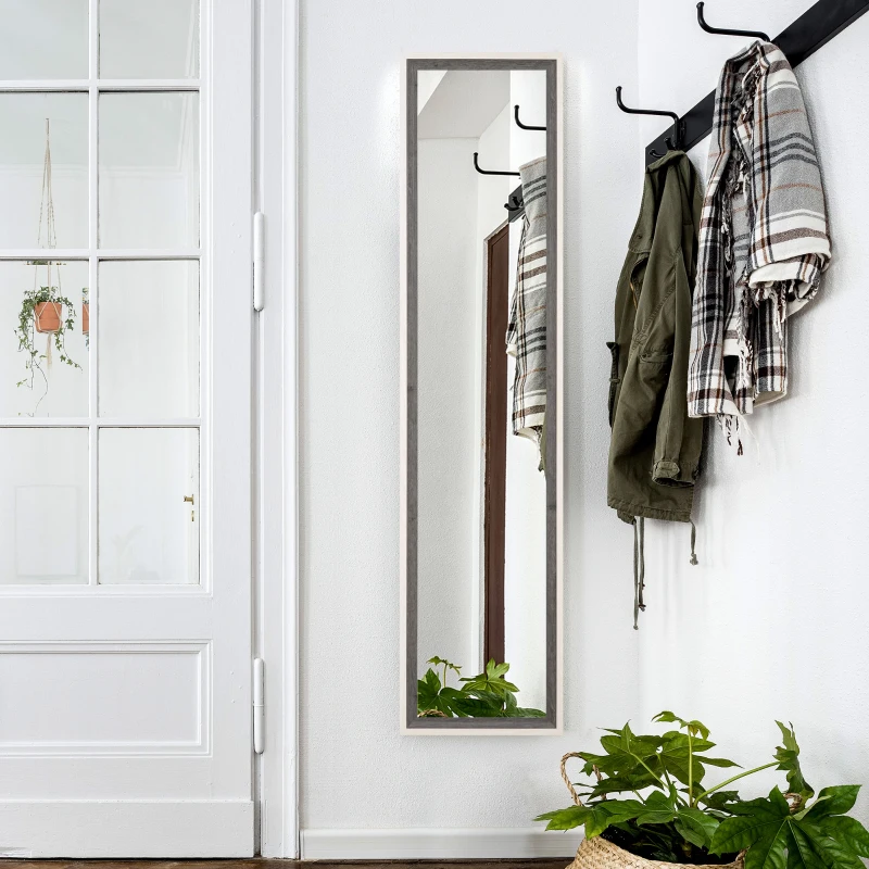 HOMCOM Espelho de Pé 37x157 cm Espelho de Corpo Inteiro com Estrutura de MDF e Suporte Branco e Cinza