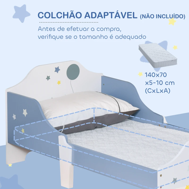 HOMCOM Cama para Crianças 143x74x59 cm Cama Infantil com Desenho em Estrelas Carga 50 kg para Dormitório Azul e Branco