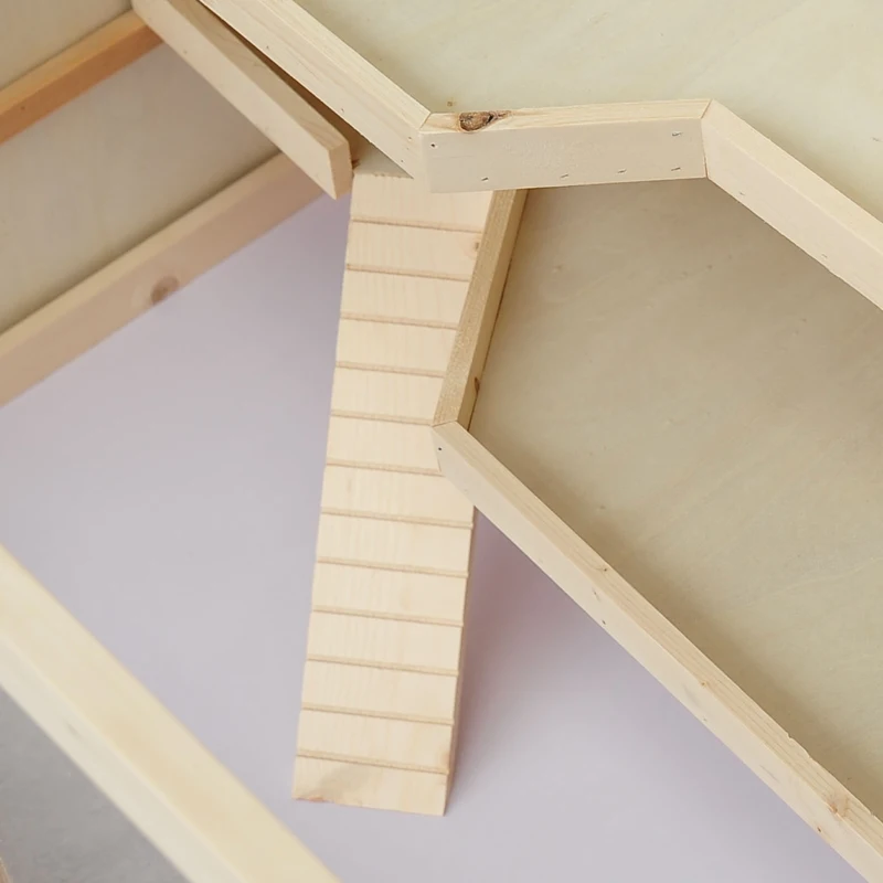 Klatka dla chomika Klatka dla gryzoni Klatka dla myszy ze schodkami trzypoziomowa lite drewno PVC naturalny