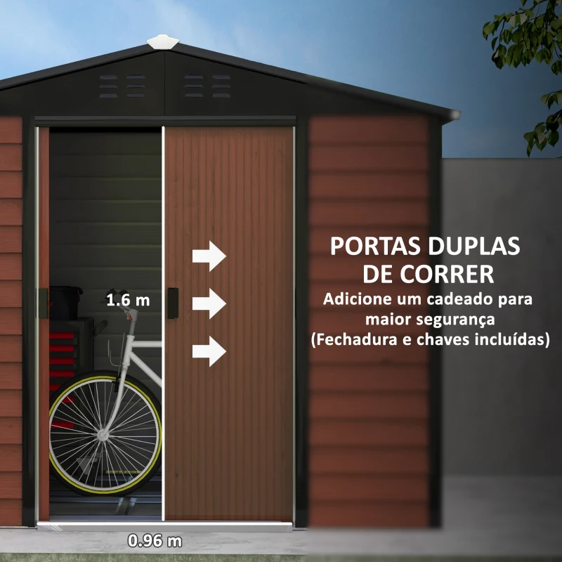 Outsunny Abrigo de Jardim Exterior 4,4 m² 240x206x198 cm Abrigo de Jardim com Porta de Correr e Fechadura  Teca