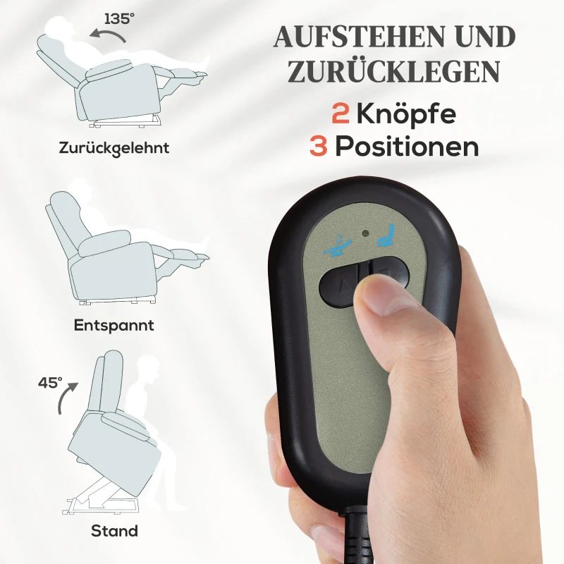 HOMCOM Elektrische Opsta-Stoel, Fluweelzachte Stof, USB-Poorten(m-4)