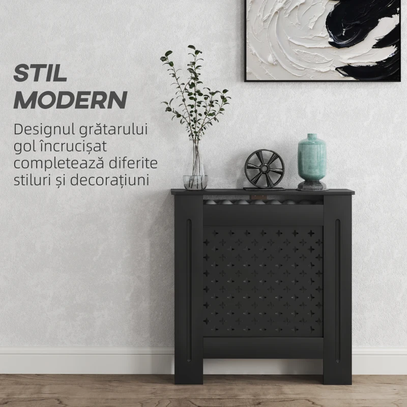 HOMCOM Carcasă pentru Calorifer, Carcasă Modernă pentru Calorifer cu Raft din MDF, 78x19x82 cm, Negru(m-4)