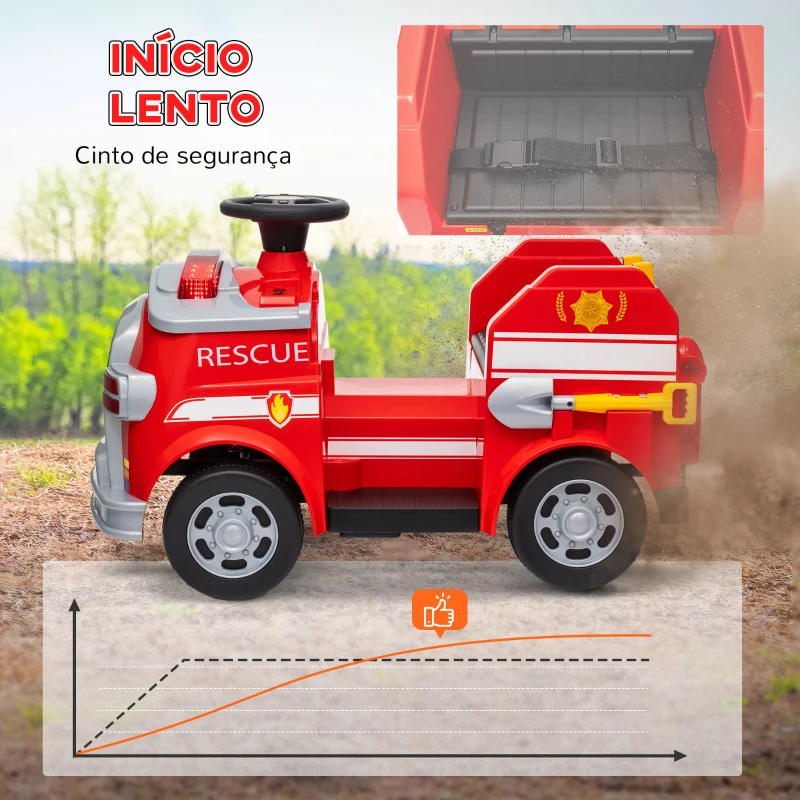 AIYAPLAY Carro Elétrico para Crianças acima de 3 Anos Caminhão de Bombeiros Elétrico para Crianças com Bateria de 12V Sirene Faróis Buzina e Música 86x49x52 cm  Vermelho