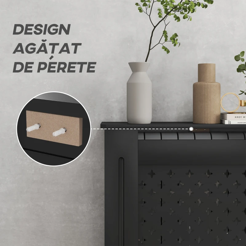 HOMCOM Carcasă pentru Calorifer, Carcasă Modernă pentru Calorifer cu Raft din MDF, 78x19x82 cm, Negru(m-6)