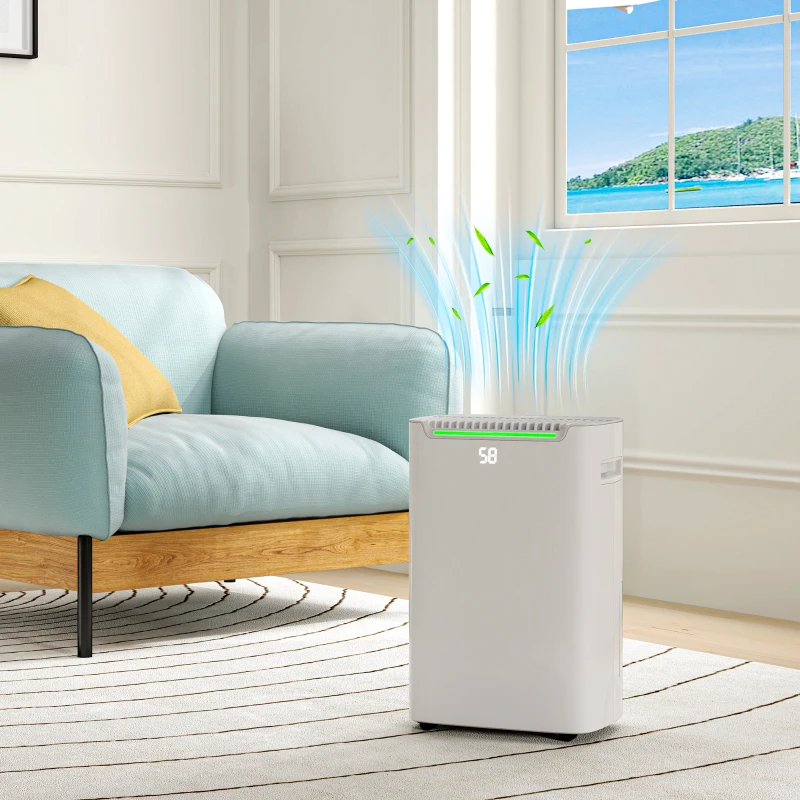 HOMCOM Desumidificador Elétrico 20L/Dia Depósito 2,5L Temporizador 24H Ecrã Digital para Ambientes até 25㎡ 32x23x49 cm Branco