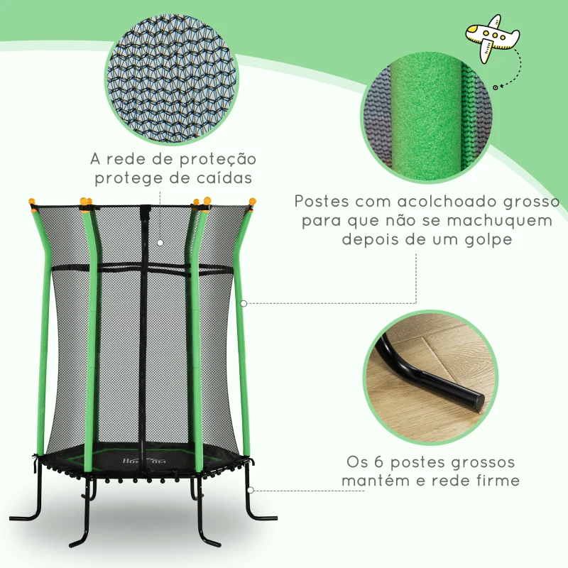HOMCOM Trampolim para Crianças com Rede de Segurança e Estrutura de Aço para Interiores e Exteriores Carga 50kg Ø163,5x190 cm Verde