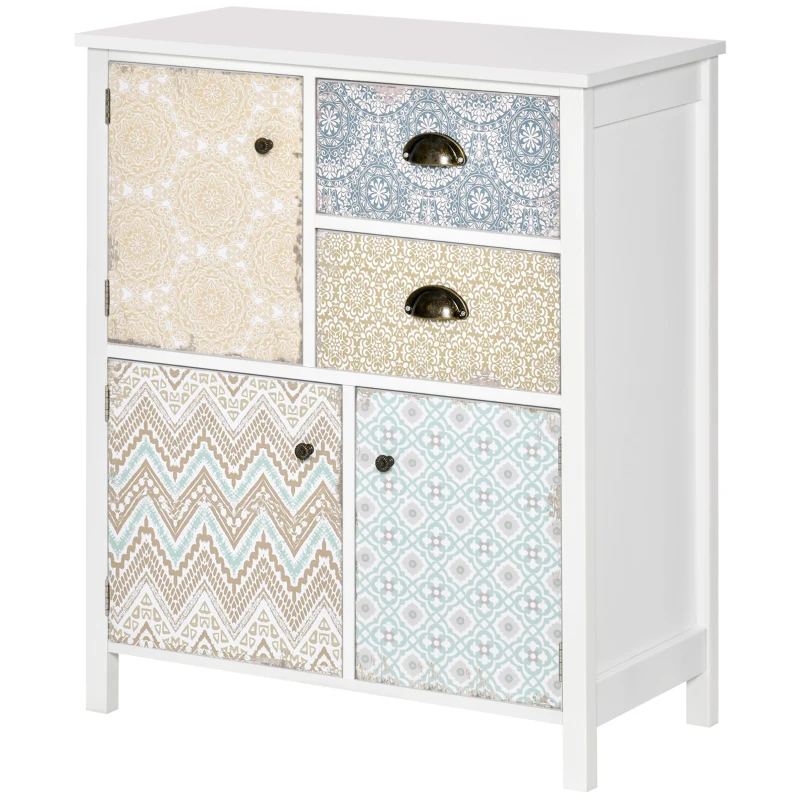 HOMCOM Cómoda Estilo Boémio Cómoda para Dormitório com 2 Gavetas e 3 Compartimentos Desenho Anti-Tombo 68x34x80 cm Multicor
