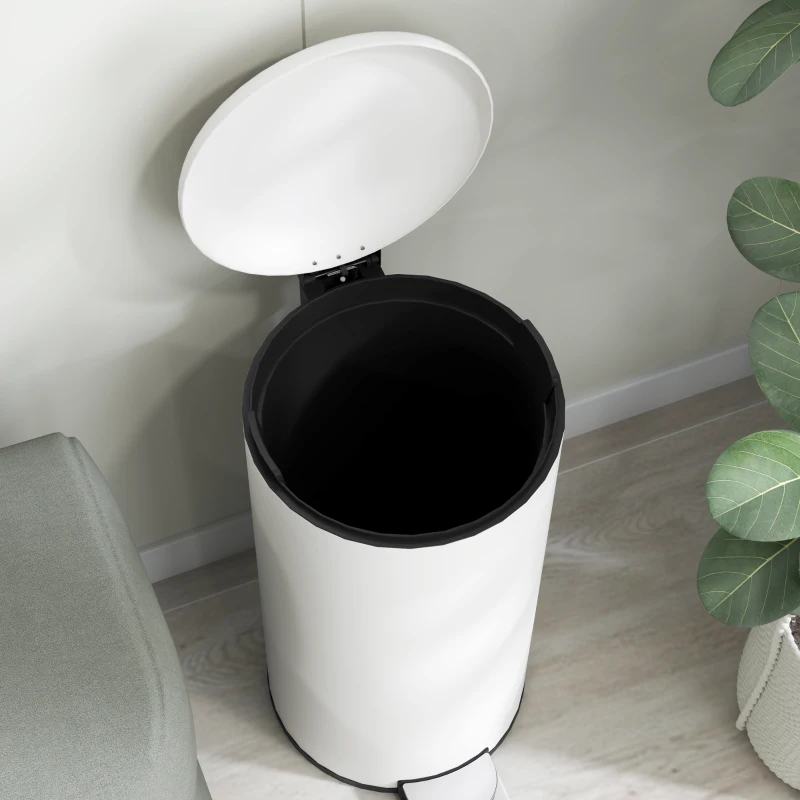HOMCOM Prullenbak 30L, Pedaalemmer, Vergrendelbare Deksel, Pedal, Vlekbestendig, Crèmewit