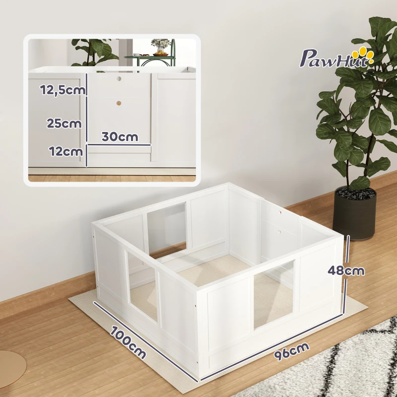 PawHut Puppyren voor Kleine en Middelgrote Honden, met Aanpasbare Ingang, Antislip Voetpads, Wit