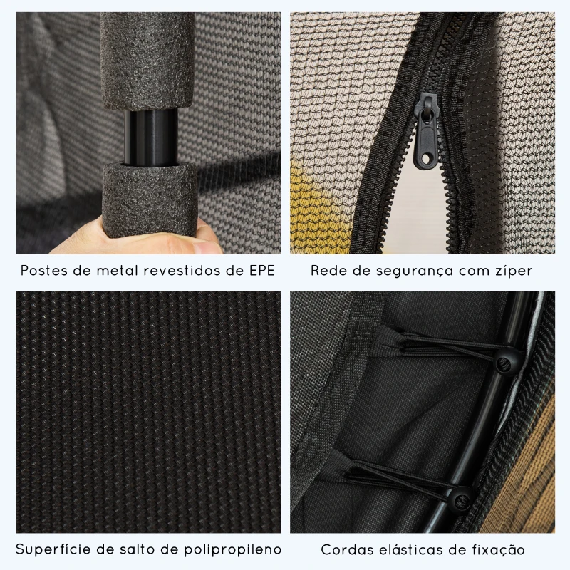 HOMCOM Trampolim para Crianças com Rede de Segurança e Estrutura de Aço para Interiores e Exteriores Carga 50 kg Ø163x190 cm Preto