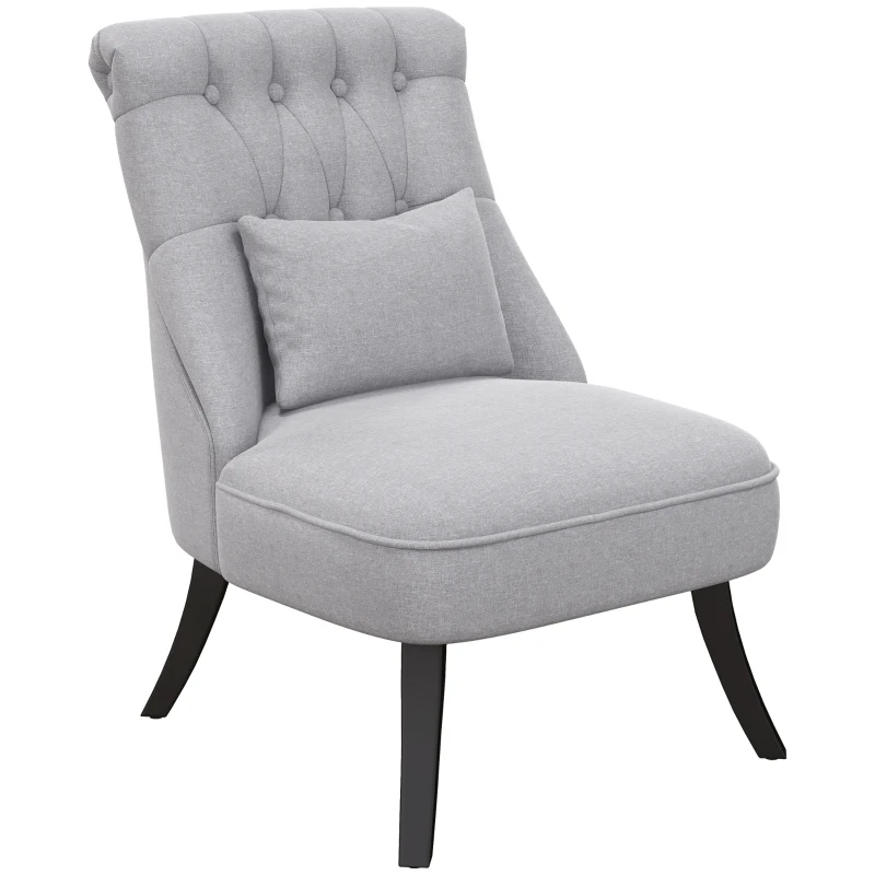 HOMCOM Poltrona de Sala de Estar Moderna Estofado em Linho com Almofada e Estrutura de Madeira 52,5x69x77 cm Cinza