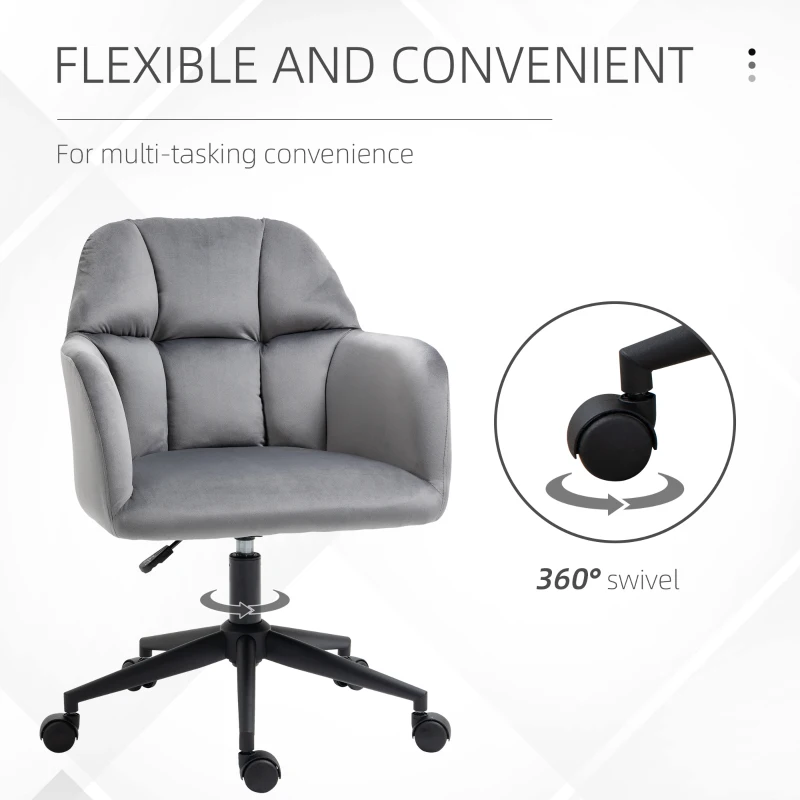 Vinsetto Krzesło Biurowe, 5 Kółek, Regulowane Wysokości, Nowoczesny Design, 58 cm x 58,5 cm x 86 cm, Szary